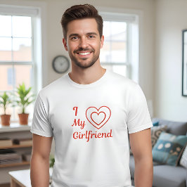 Camiseta I Love My Girlfriend Red Hearts Calligraphy Script