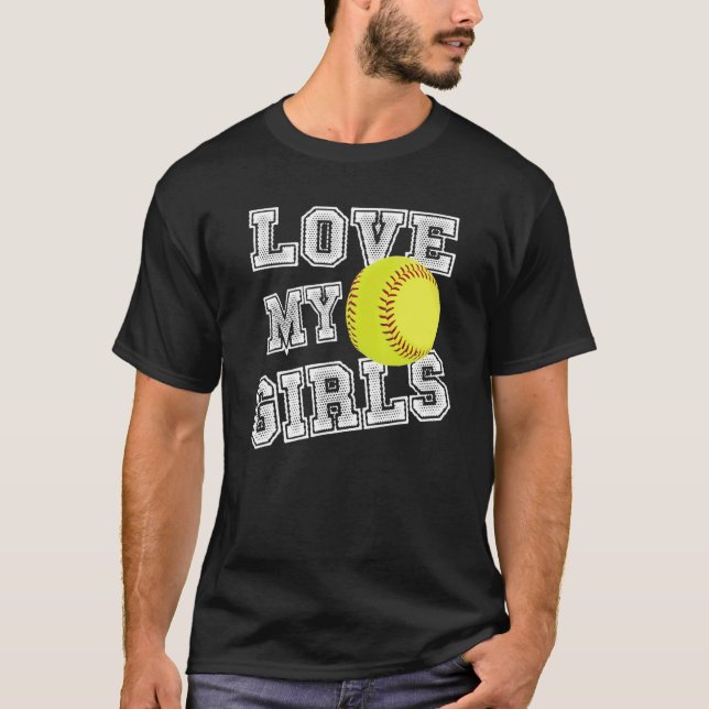 Camiseta I Love My Girls Dad & Mom Softball Cute Softball M (Frente)