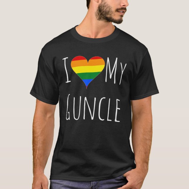 Camiseta I Love My Guncle Gay Uncle Rainbow Flag Heart Men (Frente)