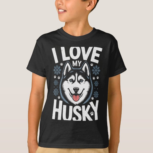 Camiseta I Love My Husky - Saying Siberian Puppy Animal Paw (Frente)
