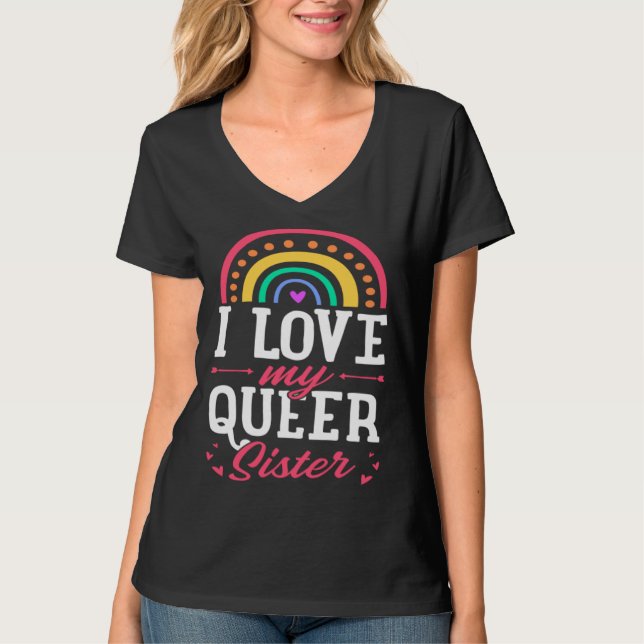 Camiseta I Love My Queer Sister Gay Pride Bohemian Rainbow  (Frente)