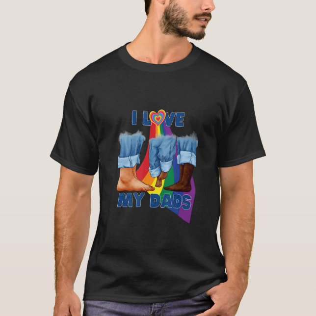 Camiseta I Love My Two Dads Interracial Gay Pride LGBTQ Tra (Frente)