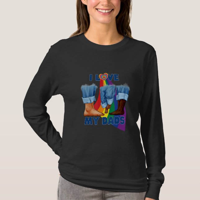 Camiseta I Love My Two Dads Interracial Gay Pride LGBTQ Tra (Frente)