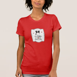 Camiseta I Love Papillons (branco e preto) Hearts Dogs Cute
