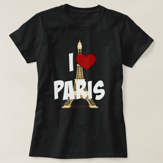 Camiseta "I Love Paris", Torre Eiffel (Frente do Design)
