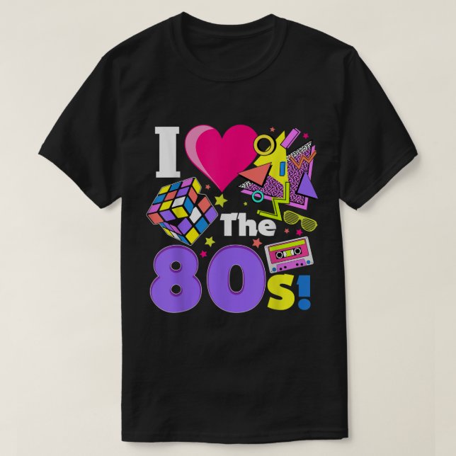 Camiseta I Love The 80s Retro Neon Design (Frente do Design)