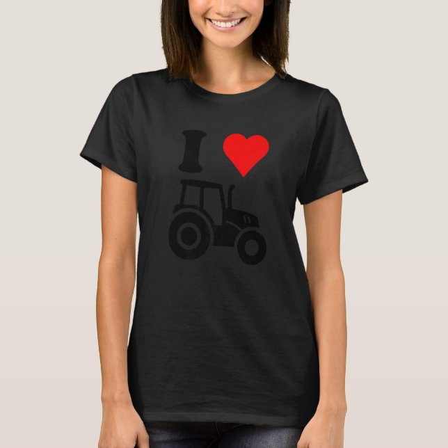 Camiseta I Love Tractor Red Heart Valentines Day Funny Farm (Frente)
