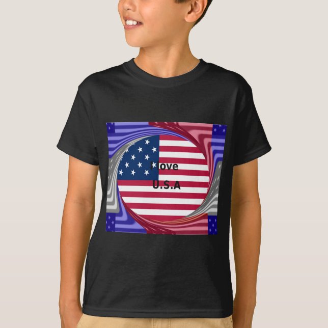 Camiseta I Love U.S.A Swirl: Patriotic Heart Art Impressão (Frente)