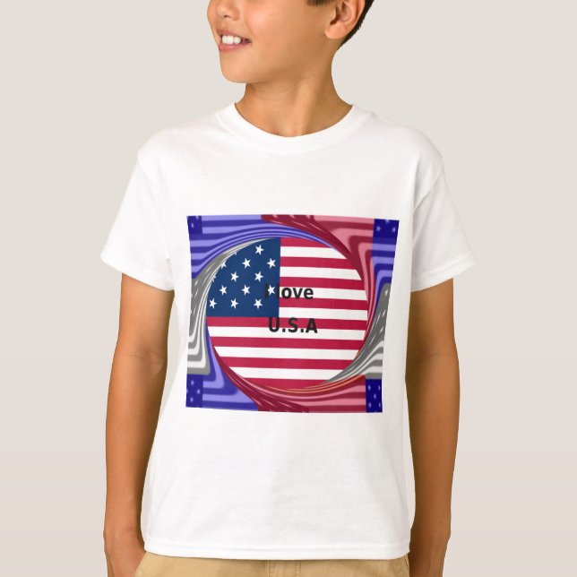Camiseta I Love U.S.A Swirl: Patriotic Heart Art Impressão (Frente)