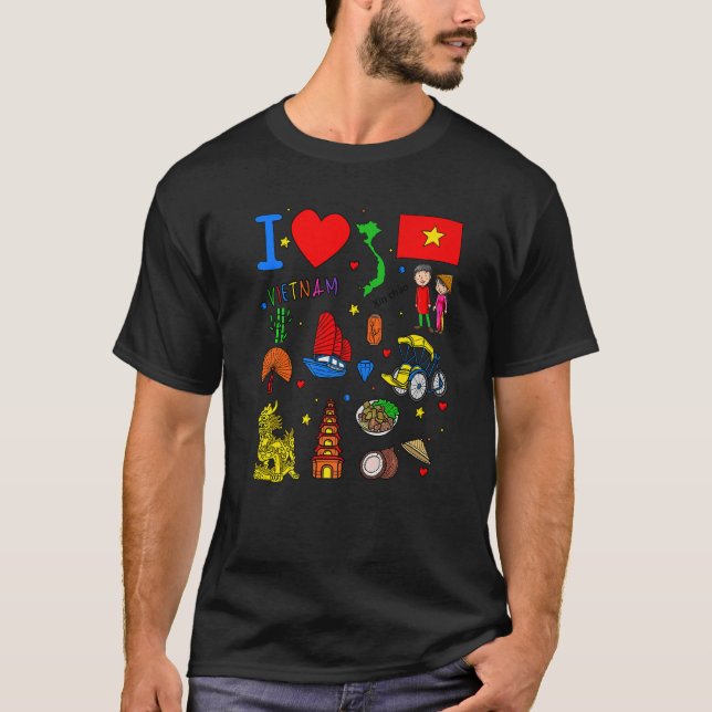 Camiseta I love Vietnam Hand drawn Vietnamese Landmarks fla (Frente)