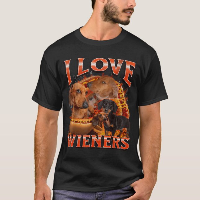 Camiseta I Love Wieners Funny Offensive Dachshund Bootleg G (Frente)