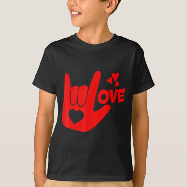 Camiseta I Love You Hand Sign Asl Valentine Day Funny Wome  (Frente)