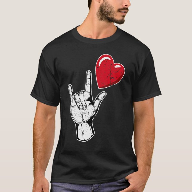 Camiseta I Love You Hand Sign Valentines Day Shirt Language (Frente)