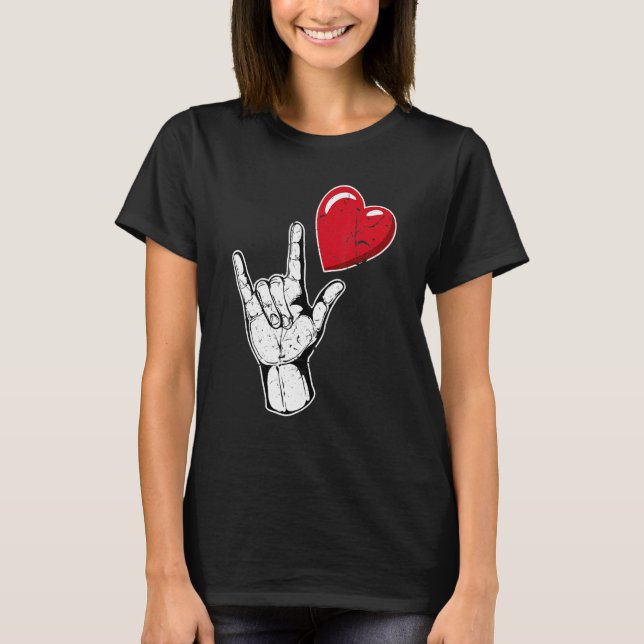 Camiseta I Love You Hand Sign Valentines Day Shirt Language (Frente)