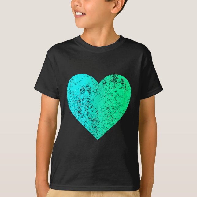 Camiseta I Love You Teal Heart Distressed Valentine's Day  (Frente)
