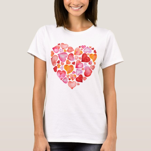 Camiseta I love you watercolor hearts (Frente)