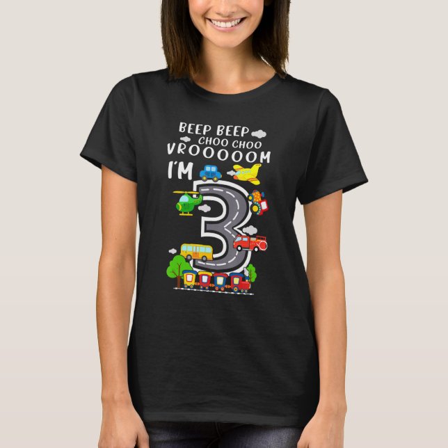 Camiseta I M 3 Birthday Boy 3rd Bday Trains Cars Avies Veh (Frente)