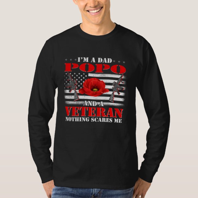 Camiseta I m A Dad Popo And A Veteran Nothing Scares Me Fla (Frente)
