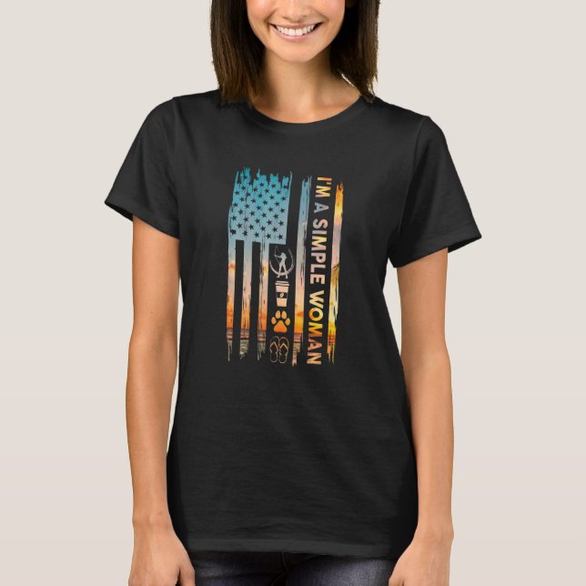 Camiseta I M A Simple Woman Archery American Flag Dog Cat P (Frente)