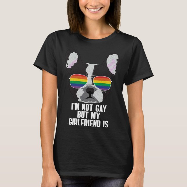 Camiseta I m Not Gay But My Girlfriend Is  Dog Lesbian Prid (Frente)
