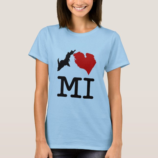 Camiseta I: MI (coração Michigan) leve, impressão pequena (Frente)