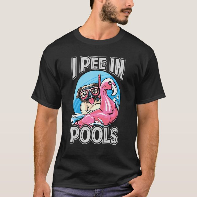 Camiseta I Mijo Em Piscinas Cachorro Nadando Piadas 1 (Frente)