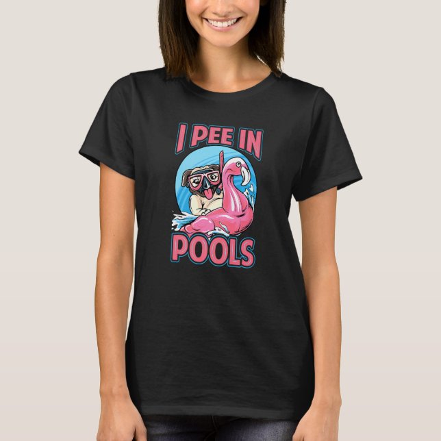 Camiseta I Mijo Em Piscinas Cachorro Nadando Piadas 3 (Frente)