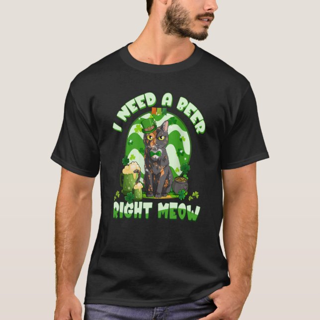 Camiseta I Need A Beer Right Meow Tortoiseshell Cat Lucky (Frente)