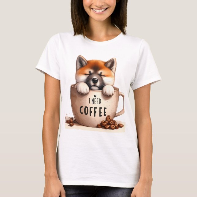 CAMISETA I NEED COFFEE AND A SHIBA INU DOG (Frente)
