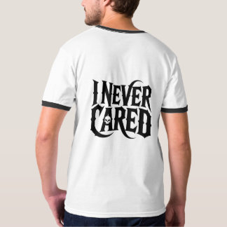 Camiseta I NEVER CARED" Gothic Skull Typography Tee 