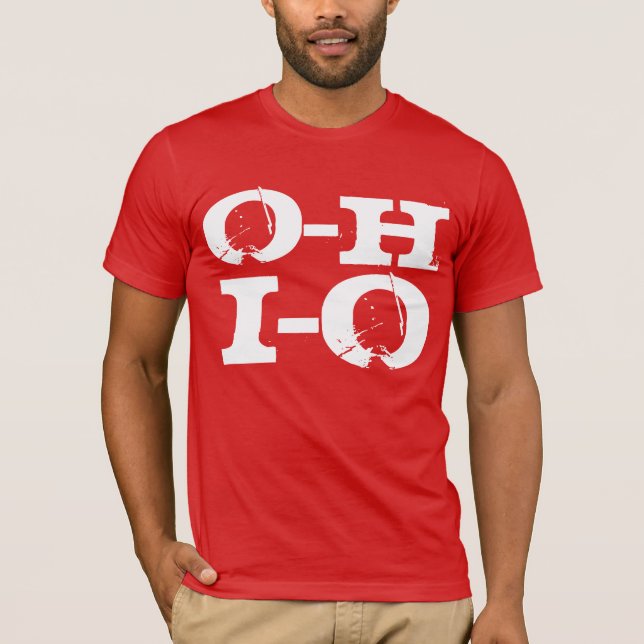 Camiseta I-O Ohio, Grunge vermelho e branco legal engraçado (Frente)