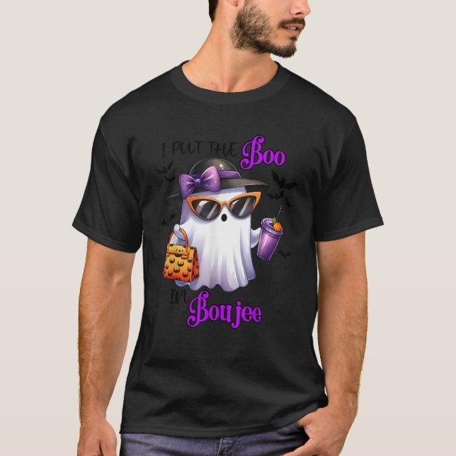 Camiseta I Put The Boo In Boujee Ghost Halloween Cute Lady  (Frente)