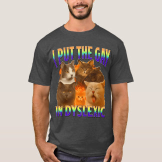 Camiseta i put the gay in dysleic funny cat meme gift