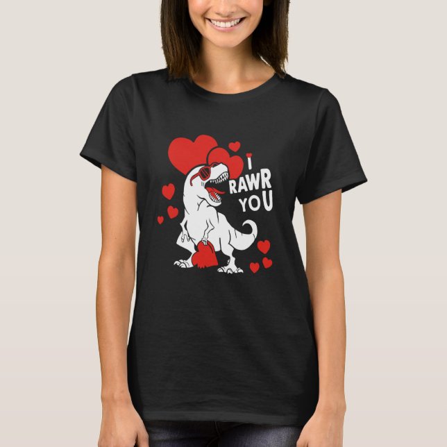 Camiseta I rawr you Dinosaur Trex Valentine's Day Boys Girl (Frente)
