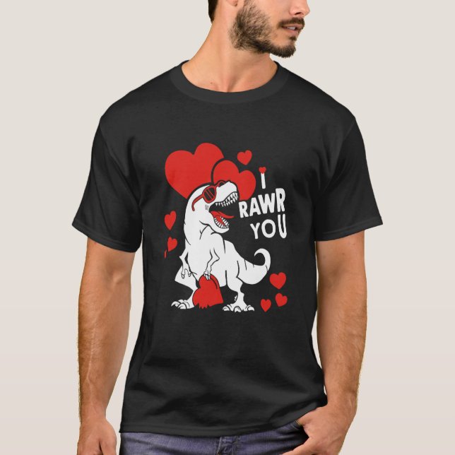 Camiseta I rawr you Dinosaur Trex Valentine's Day Boys Girl (Frente)