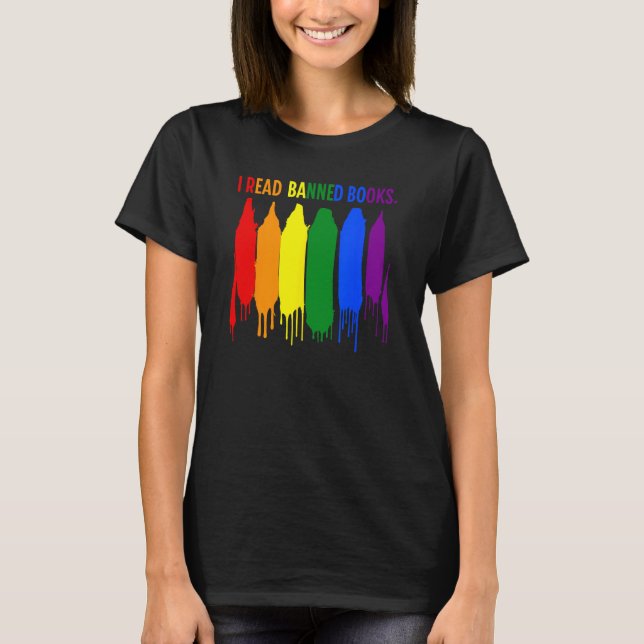 Camiseta I Read Banned Books Week Rainbow LGBT Book  Teache (Frente)