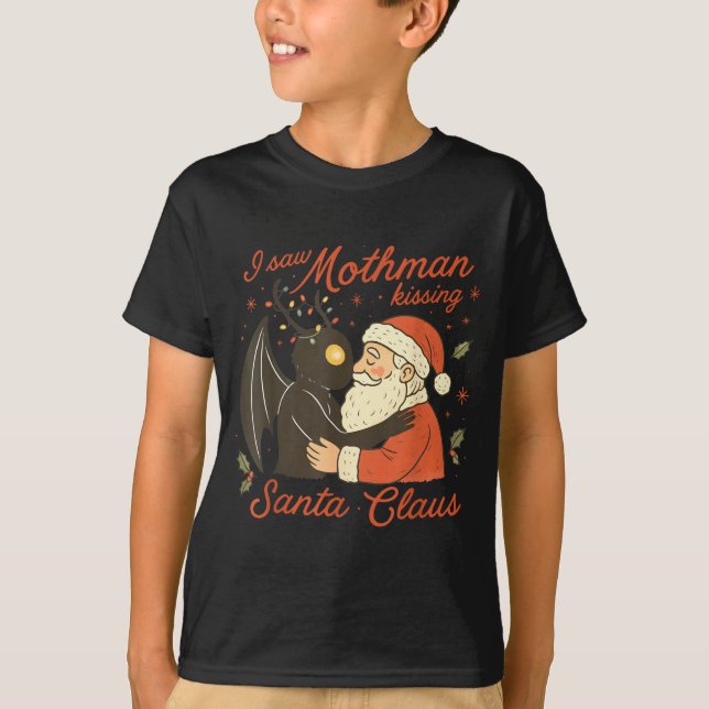Camiseta I Saw Mothman Kissing Santa Funny Christmas Santa  (Frente)