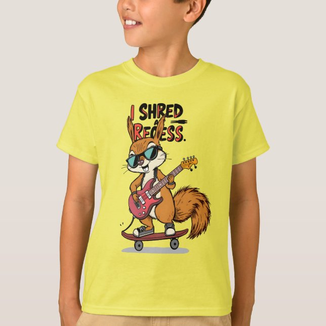 Camiseta I Shred a Recess Cool Squirrel Guitar Bass Skate (Frente)