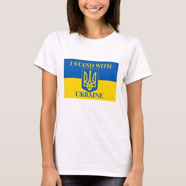 Camiseta I Stand With Ukraine & Ukrainian Flag & Trident (Frente)