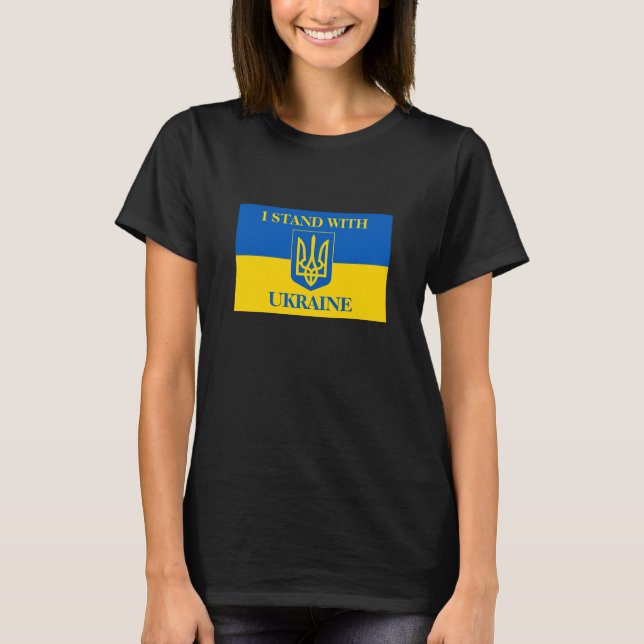 Camiseta I Stand With Ukraine & Ukrainian Flag & Trident (Frente)