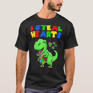 Camiseta I Steal Hearts Autism Awareness Puzzle T Rex Dinos