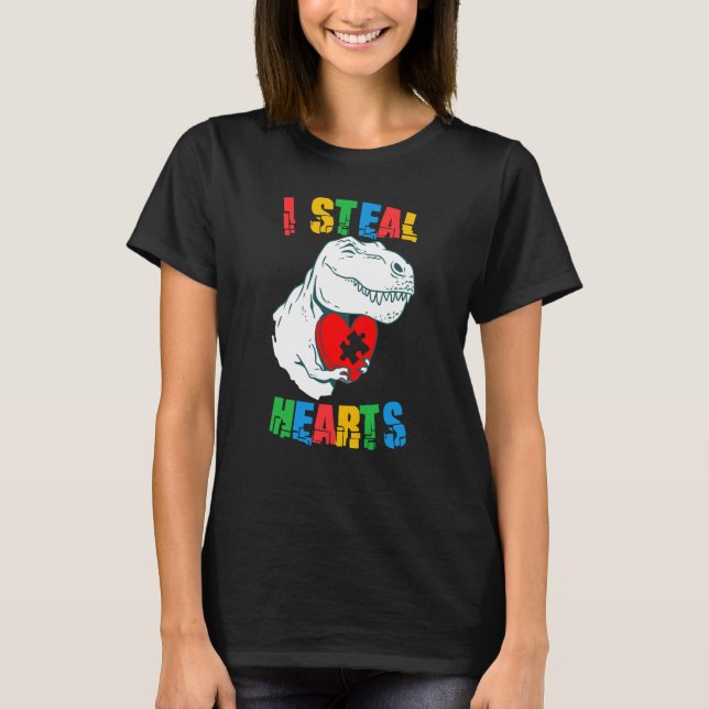 Camiseta I Steal Hearts Autism Awareness Rex Valentines Day (Frente)