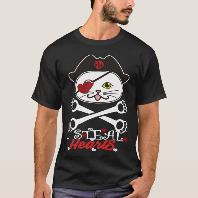 Camiseta I Steal Hearts Cat Boys Valentines Day Cat Pirate  (Frente)
