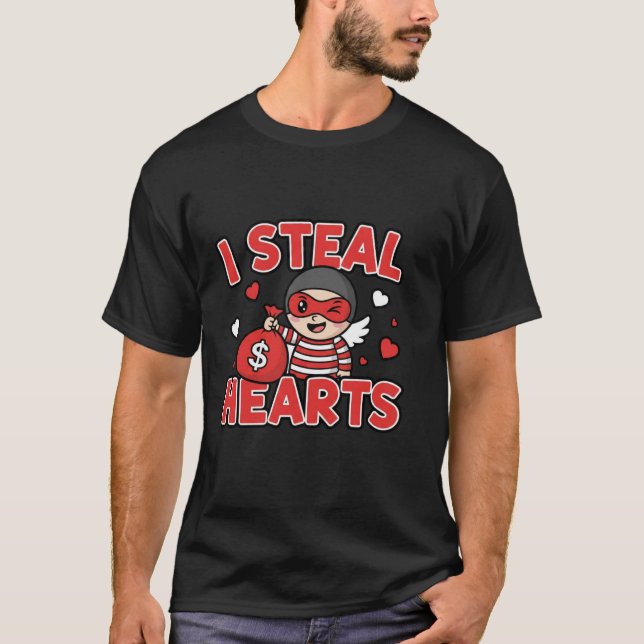 Camiseta I Steal Hearts Cute Funny Valentine Cartoon Design (Frente)