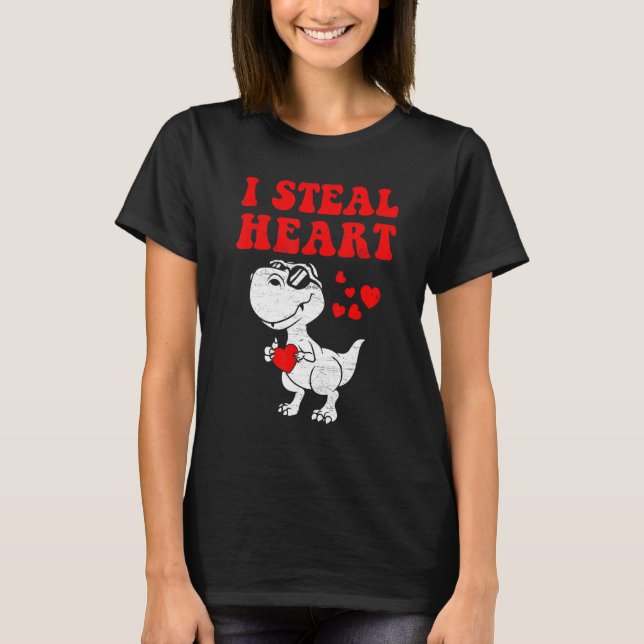 Camiseta I Steal Hearts Dinosaur Dino Rex Valentines Day Bo (Frente)