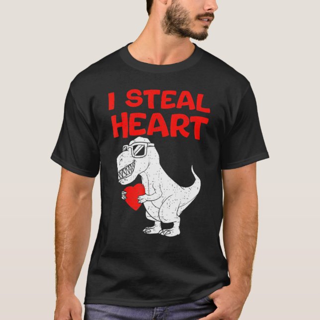 Camiseta I Steal Hearts Dinosaur Rex Valentines Day Boys Ki (Frente)