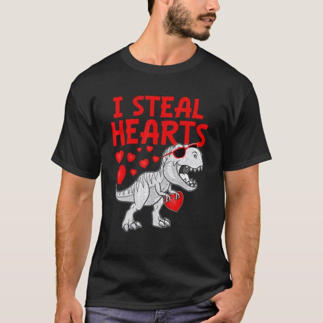 Camiseta I Steal Hearts Dinosaur T Rex Cute Baby Boys Valen (Frente)