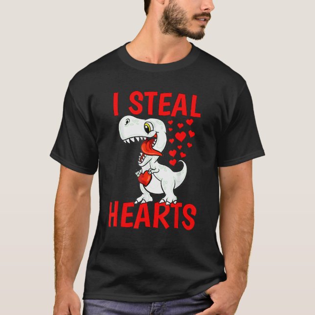 Camiseta I Steal Hearts For Boys Valentines Day Kids Dinosa (Frente)