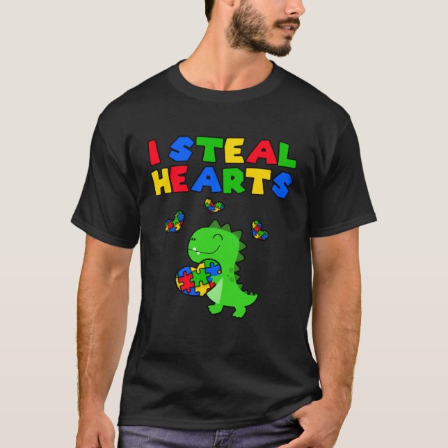 Camiseta I Steal Hearts Puzzle Autism Awareness Month Rex D (Frente)