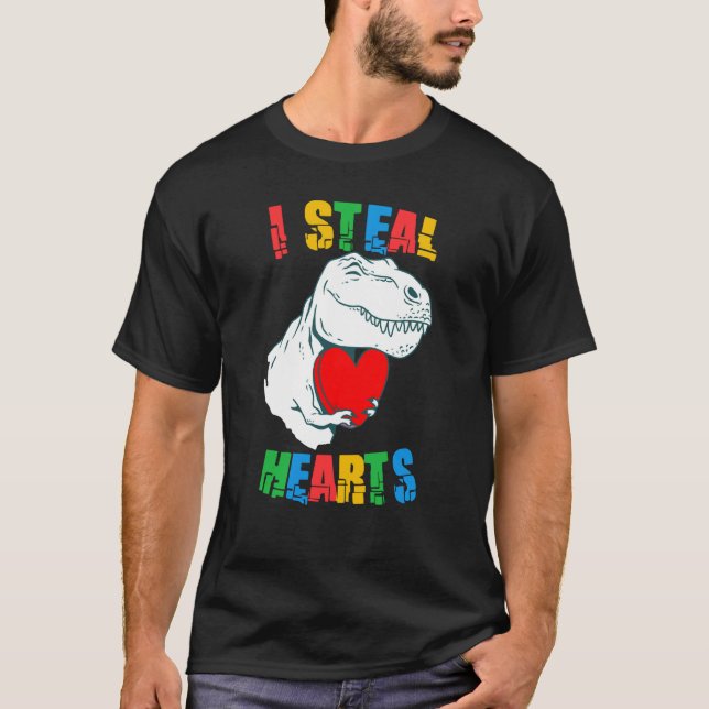 Camiseta I Steal Hearts Rex Autism Awareness Valentines Day (Frente)